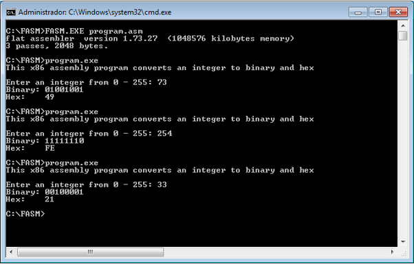 program to Convert a number from decimal to binary Assembly language